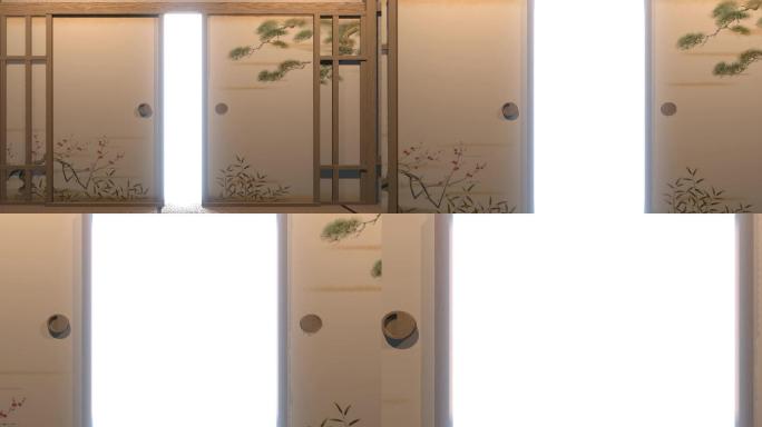 日本风格的开门。三维渲染