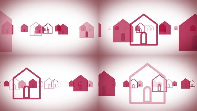 简单的房屋轮廓简约粉紫色线条穿越