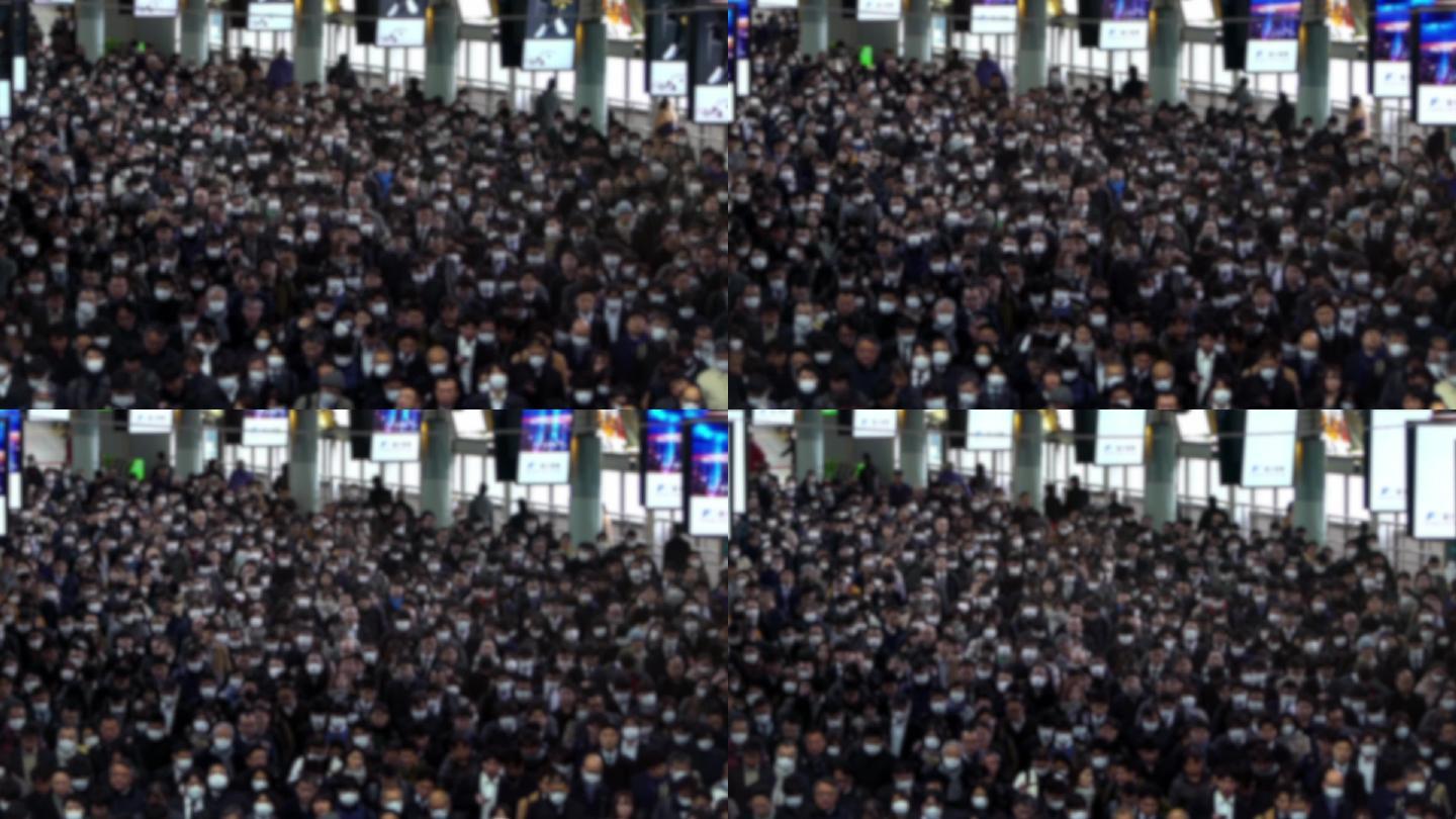 拥挤的日本地铁站拥挤人流人群