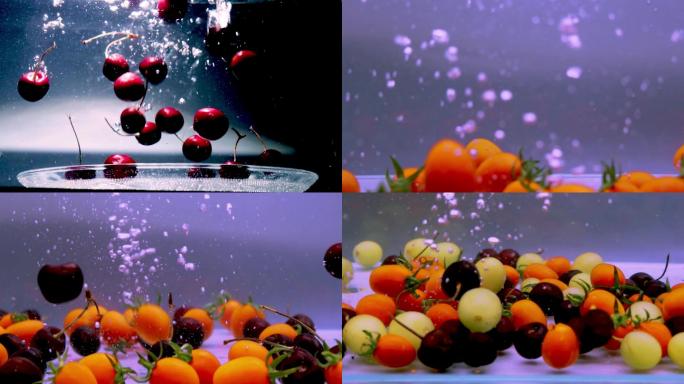 创意拍摄水果入水镜头、画面唯美水果诱人