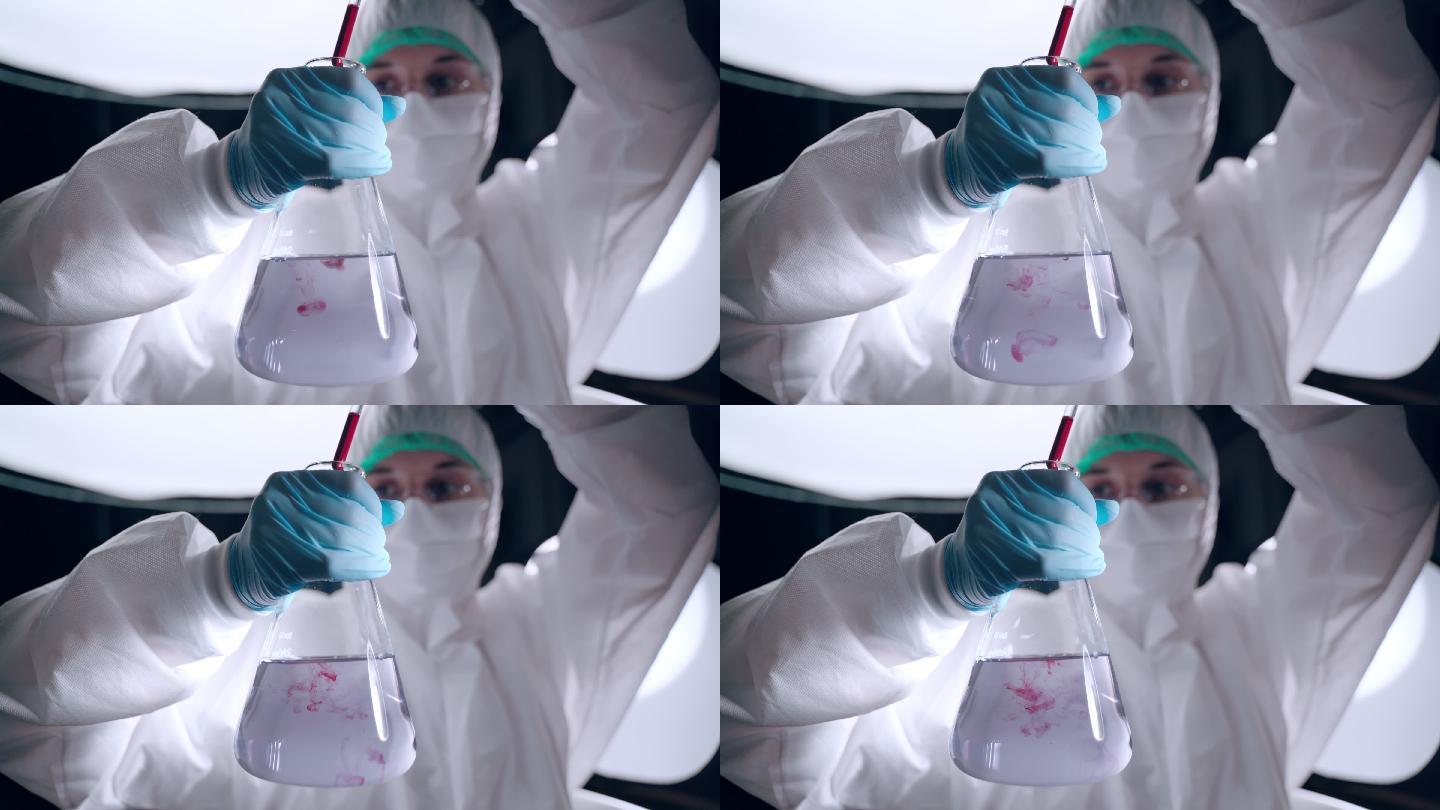 科学家在研究实验室进行科学实验的特写镜头