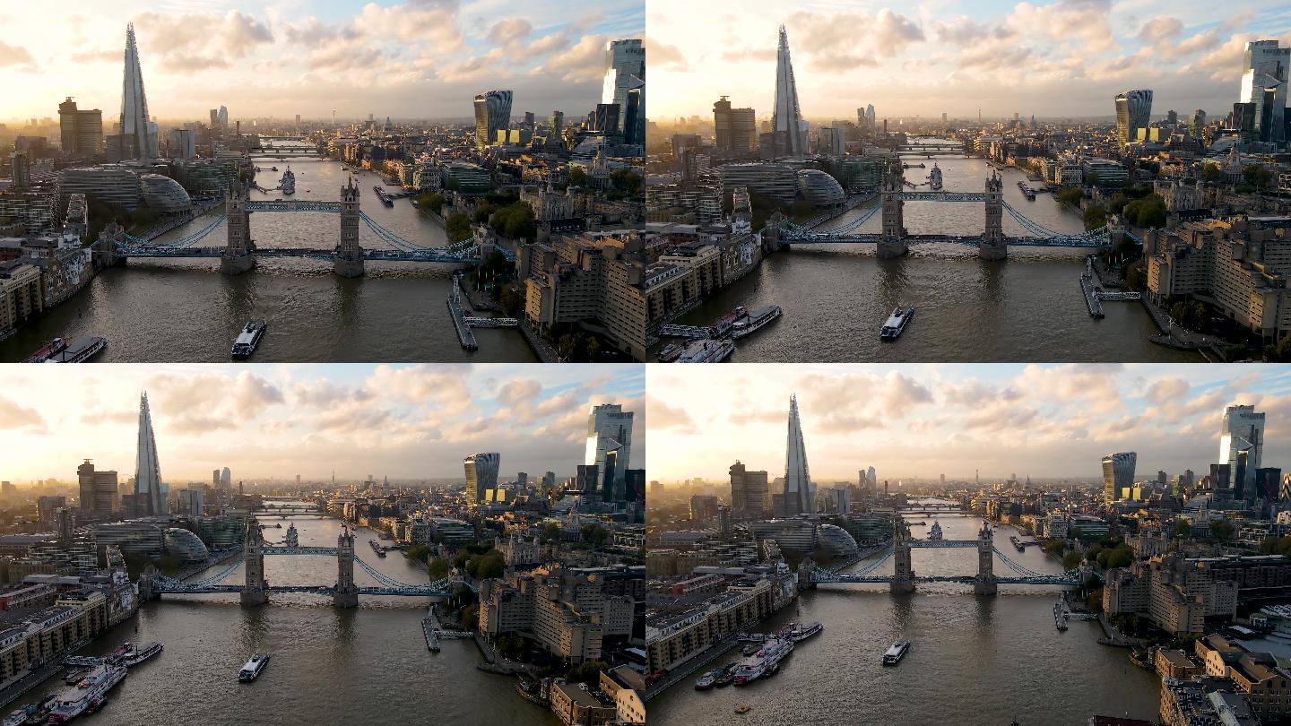 英国伦敦现代天际线全景鸟瞰图