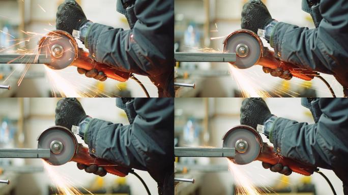 钢铁工业-人用角磨机磨削金属物体