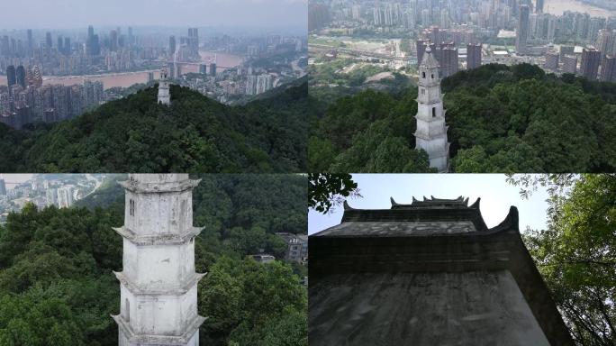 重庆南山文峰塔，航拍，空镜头，俯瞰重庆
