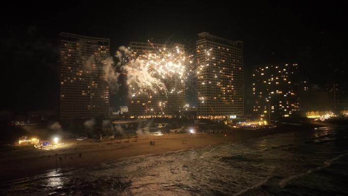 双月湾夜景烟花航拍