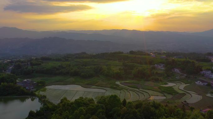 叙永茶园梯田唯美晚霞夕阳