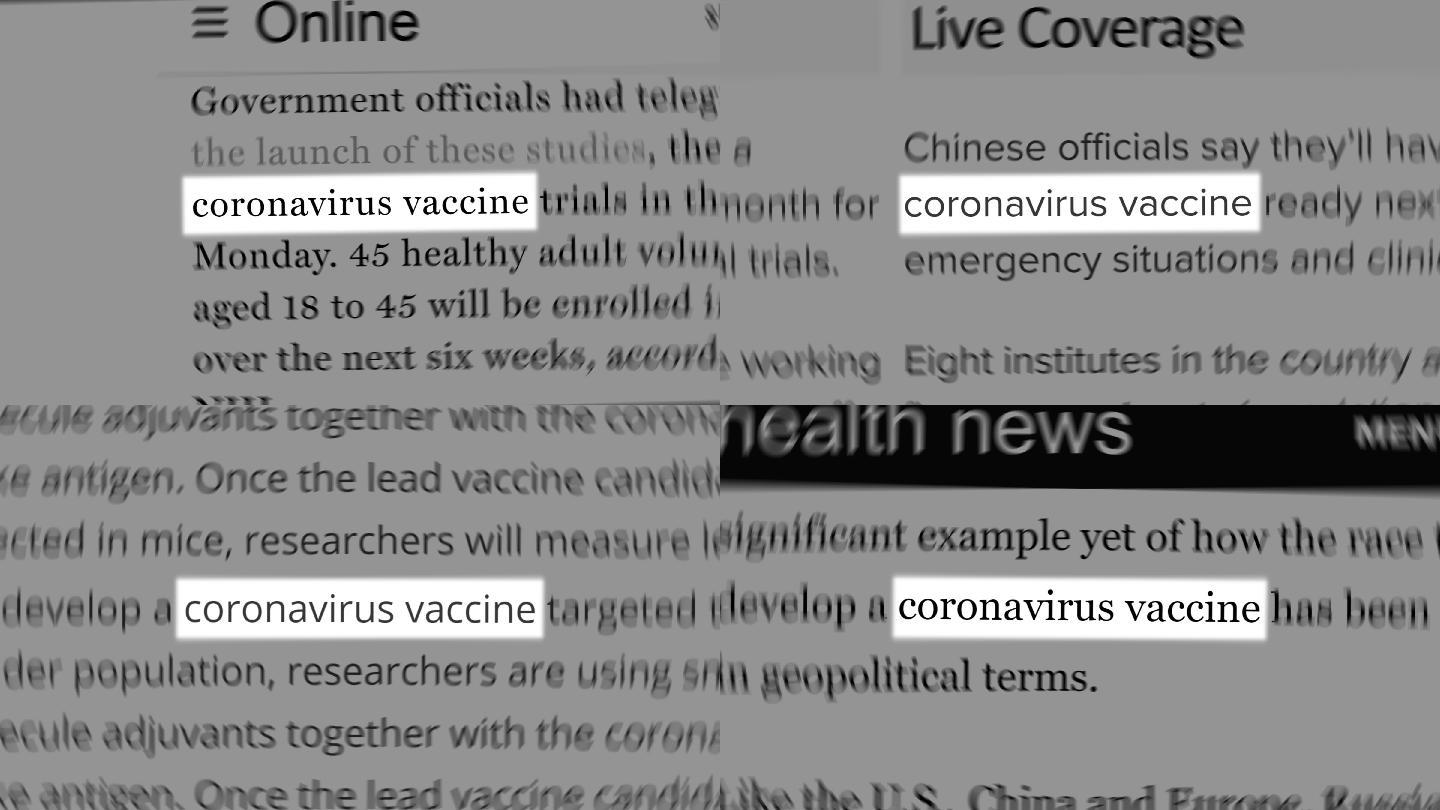 冠状病毒疫苗文本在随机词中突出显示