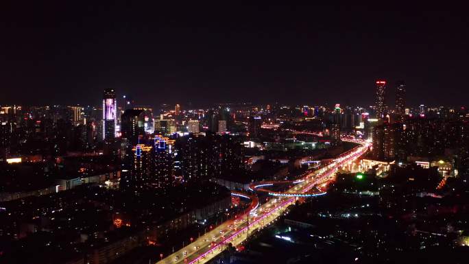 航拍云南昆明南二环夜景车流