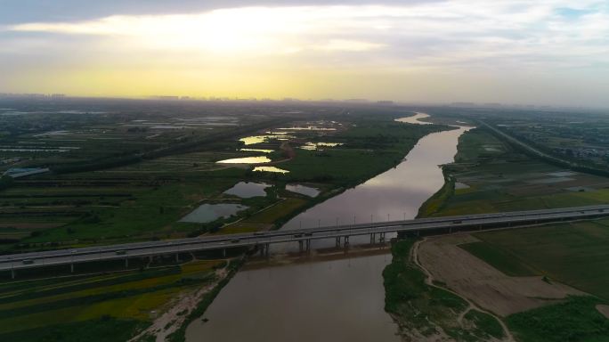 陕西渭河河流航拍