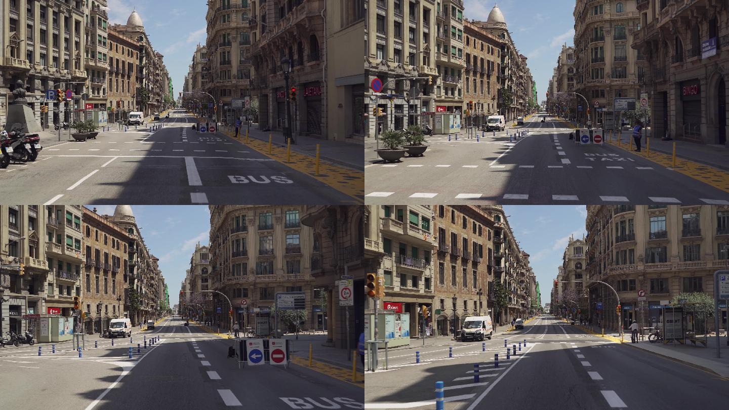 巴塞罗那市的街道空无一人街头