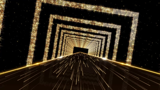 4K金色菱形方框光圈光线隧道视频7