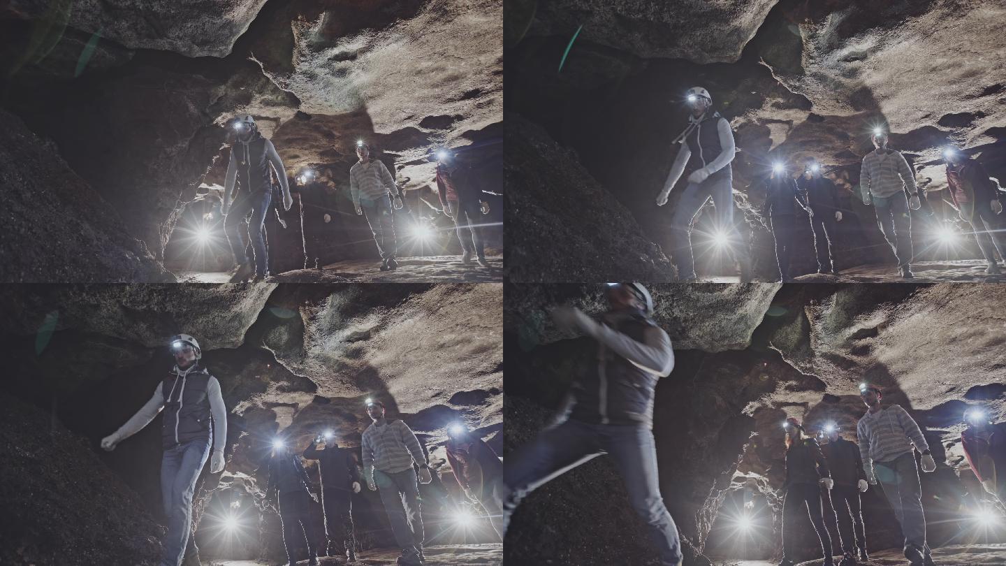 一群洞穴学家正在探索一个洞穴