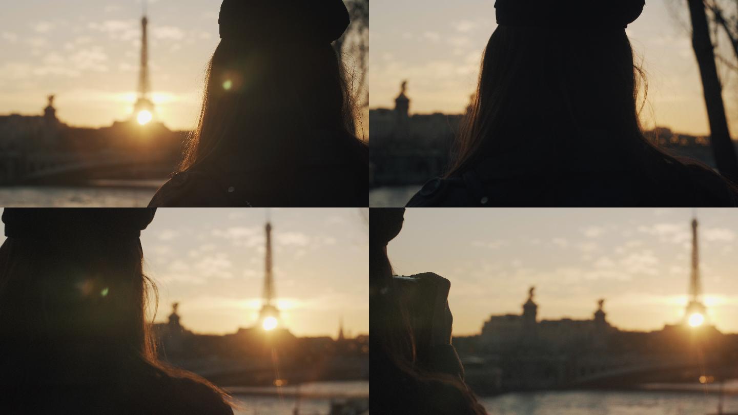 日落的巴黎慢镜头摄影爱好者相机拍摄唯美旅