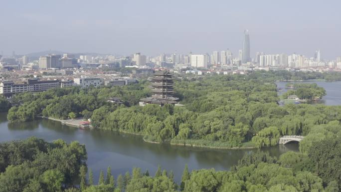 济南大明湖全景航拍4K