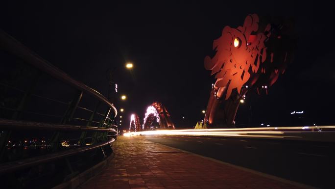 越南岘港东南亚国家建设夜晚夜景