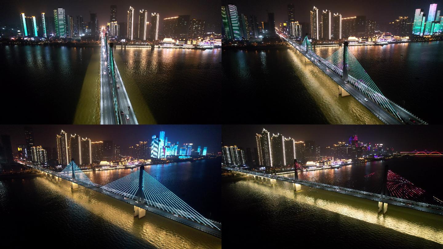 绚丽的湘江银盆岭大桥夜景