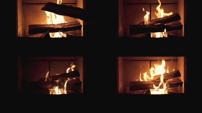 家中木炉里的火燃烧烧纸炭火灶火特效