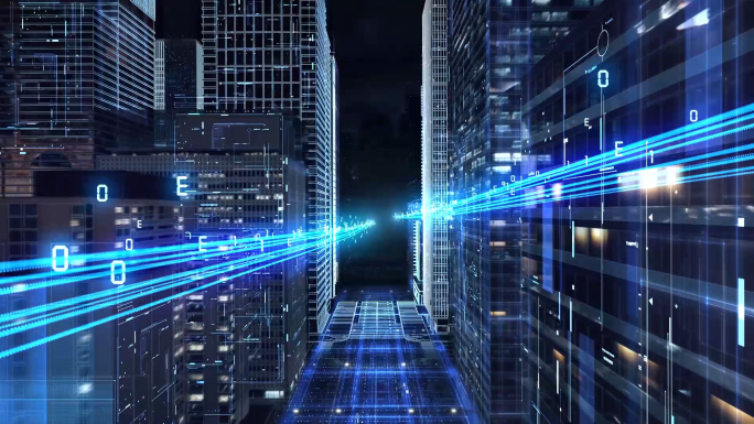 科技光线穿梭城市点亮城市粒子片头开场