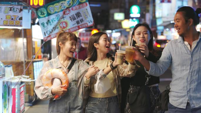 城市夜景夜生活小吃街美食城