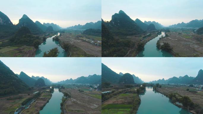 桂林 阳朔 遇龙河 山水 风景 航拍