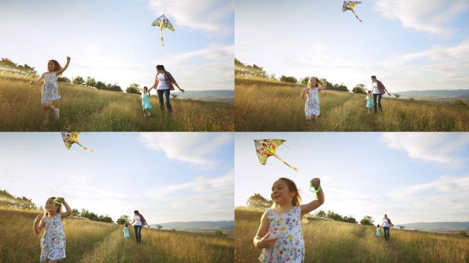 快乐的小女孩在放风筝