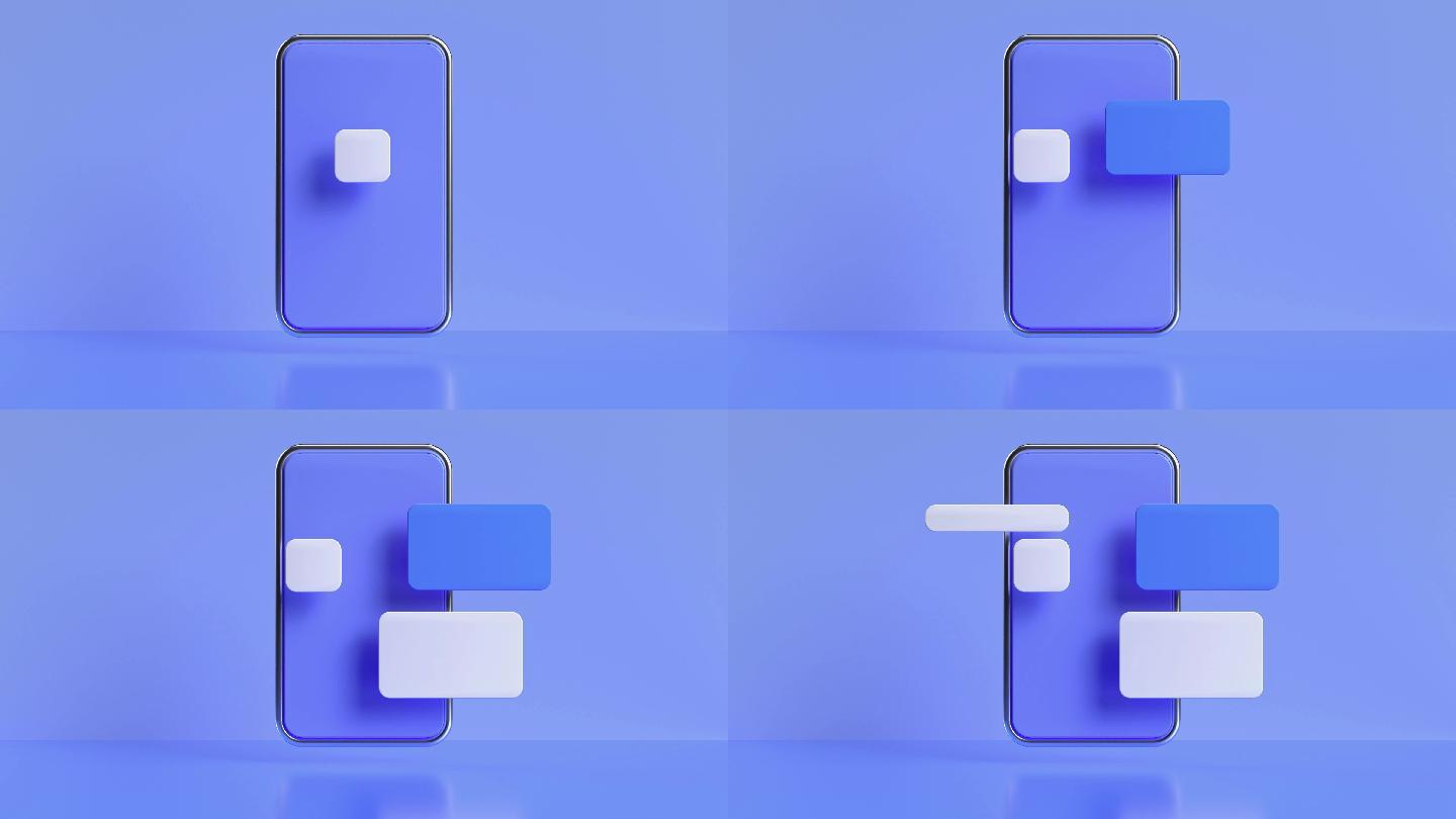 蓝色场景智能手机显示用户界面3d渲染运动