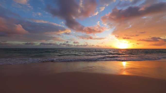 海边的落日海面海水大海全景霞光早霞