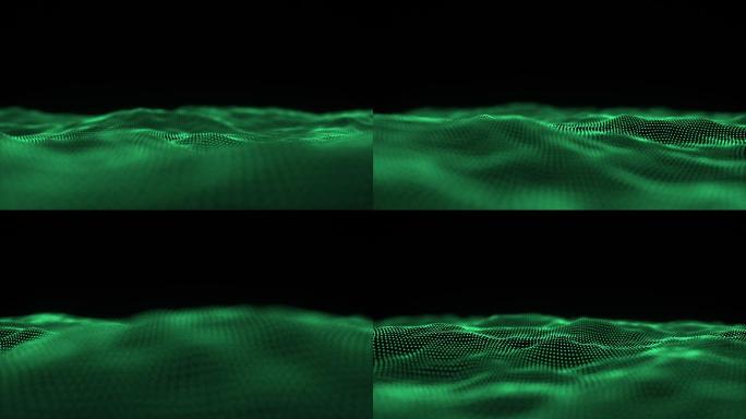黑色夜空绿色发光粒子波浪唯美梦幻动态视频