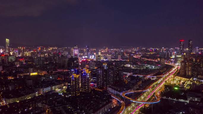 航拍昆明南二环夜景延时