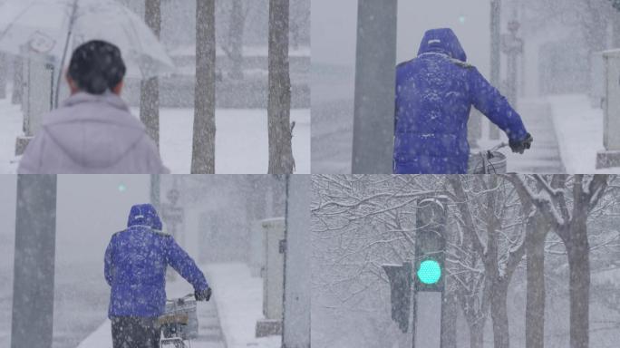 北京暴雪，雪天街道，大雪中的行人