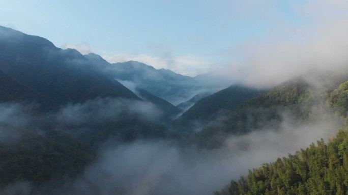 航拍云雾中的山谷