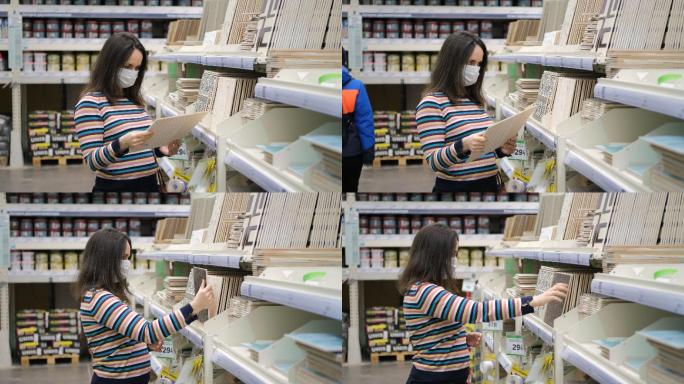 挑选瓷砖的女人商场商业品牌导购超市人流量