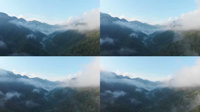 航拍云雾环绕的山谷