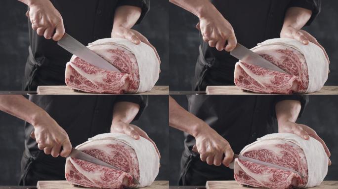 切割雪花牛肉