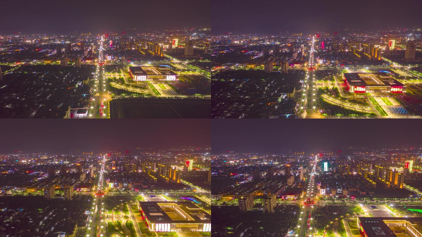 山西晋中介休市文体中心城市夜景航拍4K