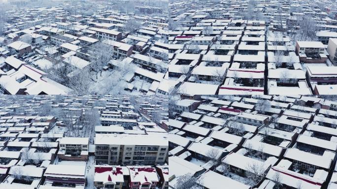 航拍雪后农村雪景