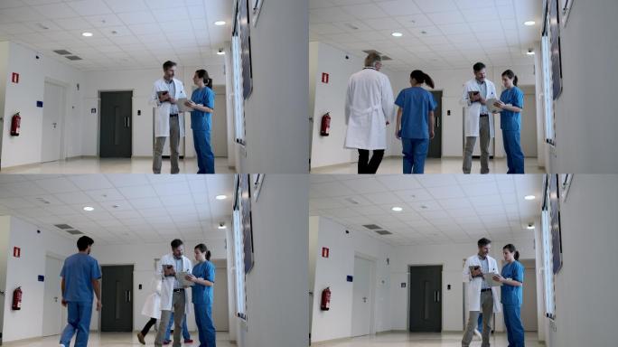 医生和护士在医院走廊上