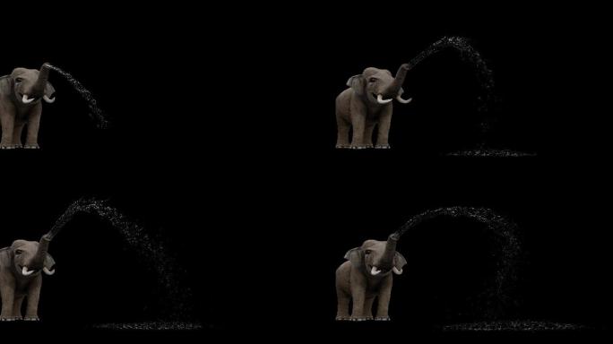 亚洲象大象喷水透明通道png序列