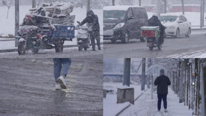 奋力拼搏的人 大雪伤感，生活压力外卖员