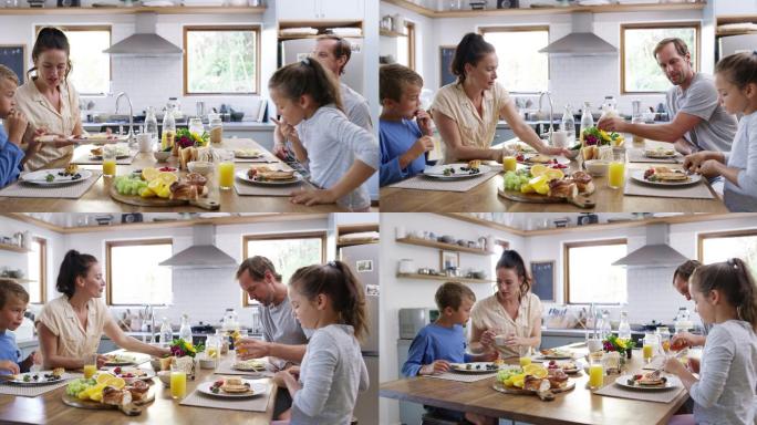幸福家庭吃早餐早饭聚餐聚会聚餐全家人