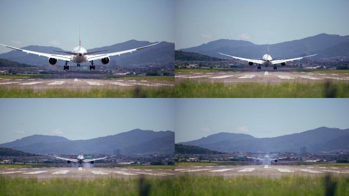 飞机降落在机场跑道上