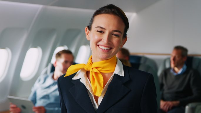 微笑的空姐一线服务航空公司宣传片客机