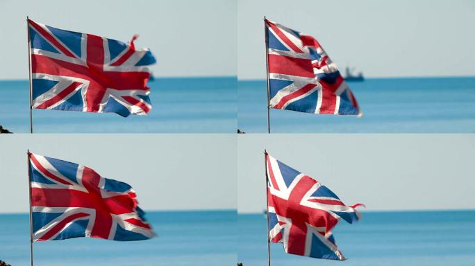 英国国旗英国国旗随风飘扬海洋