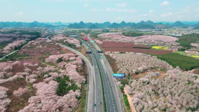 清镇红枫湖樱花高速公路自然风景航拍-1