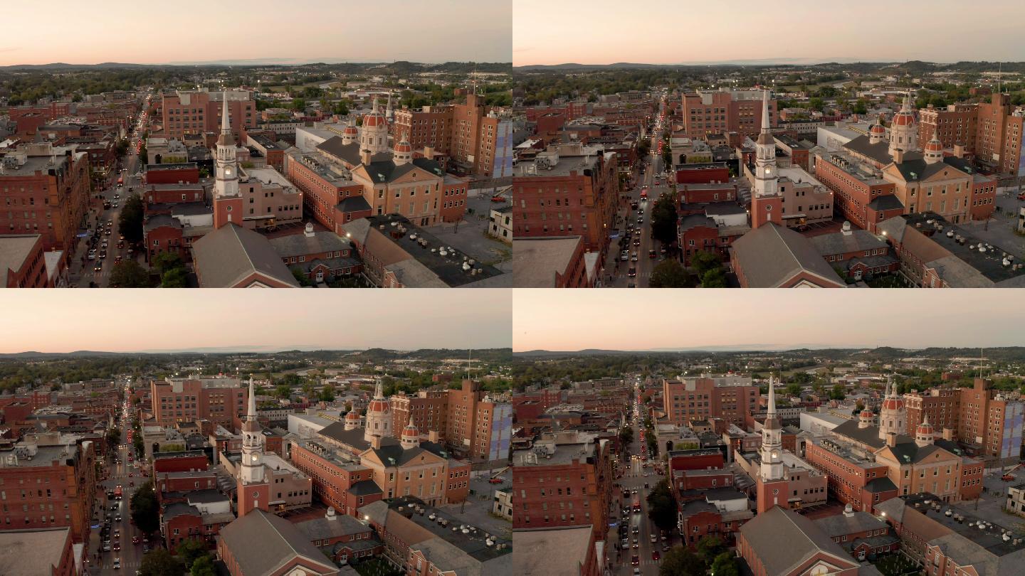 日落时分宾夕法尼亚州约克市中心的鸟瞰图