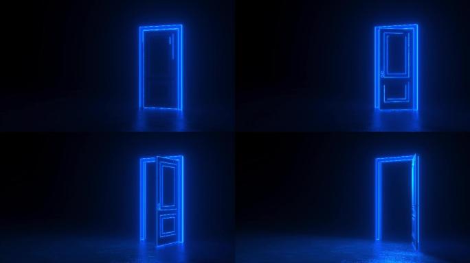打开蓝色霓虹灯门房门房间时空穿梭时光之门