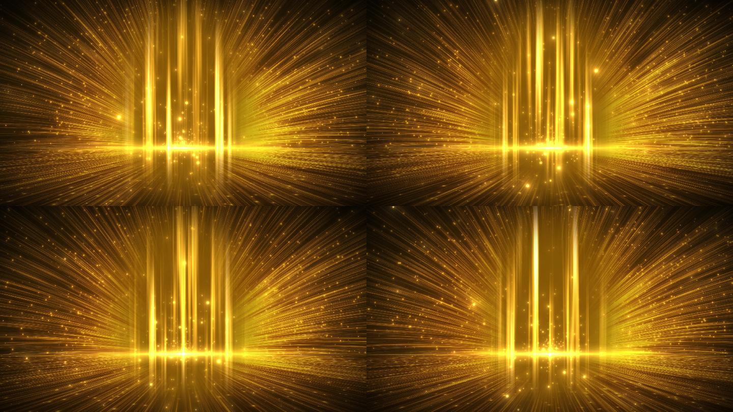 4K唯美金色粒子流光射线舞美背景无缝循环