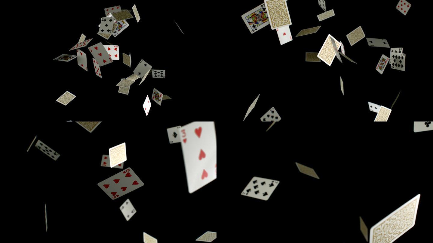 扑克牌落在黑色背景上