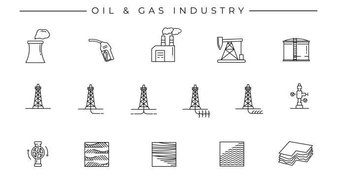 石油和天然气技术图标的集合