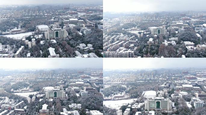 航拍贵州大学雪景